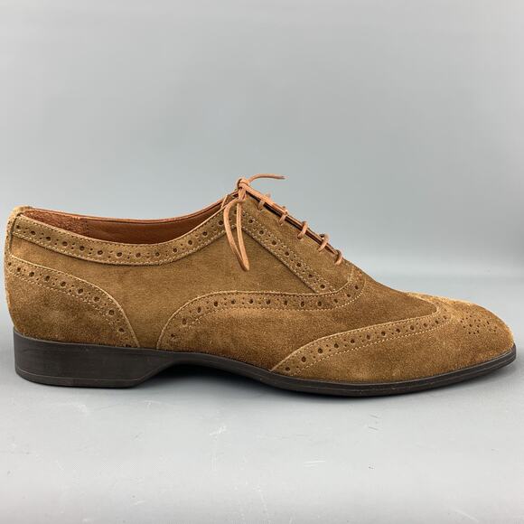 RALPH LAUREN Size 8 Brown Perforated Suede Wingtip Lace Up Shoes - Picture 1 of 9